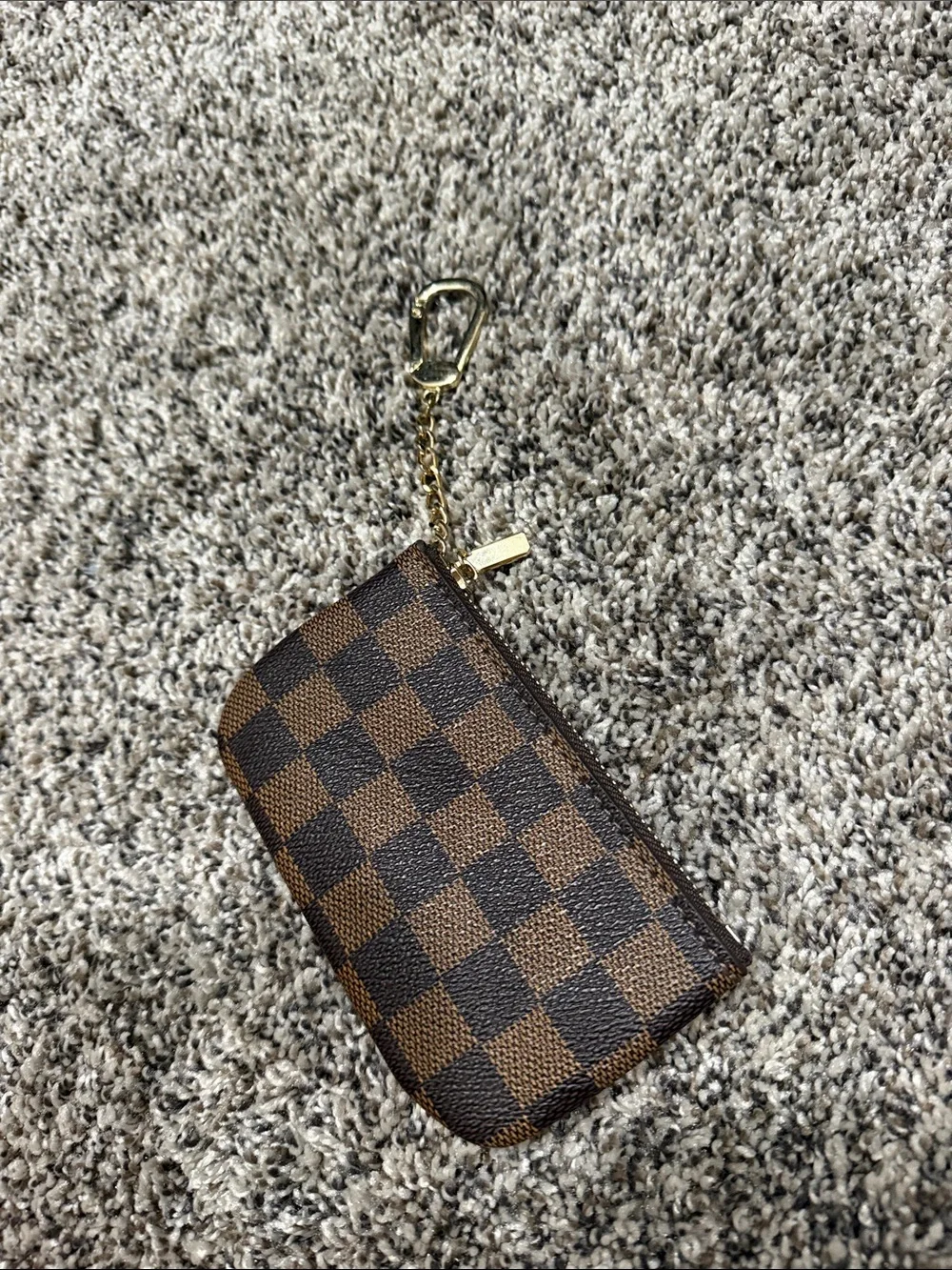 Daisy Rose x Katy Roach Brown Checkered Key Pouch with Gold Chain